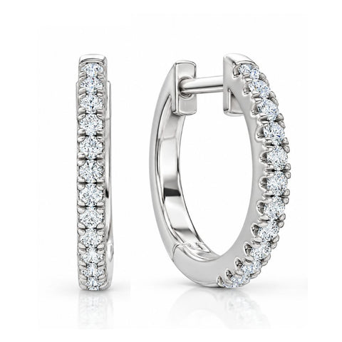 Small Diamond Hoop Earrings 14k White or Yellow Gold Lab Grown 1/2" Tall