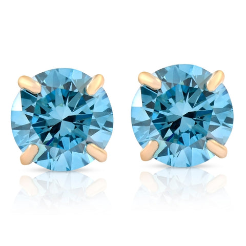 VS 1/2ct Blue Lab Grown Diamond Studs 14K Yellow Gold Earrings