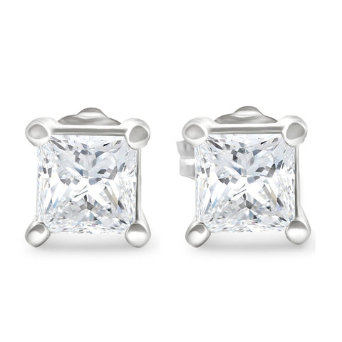 VS 1 1/4Ct Princess Cut Diamond Studs in 14k White or Yellow Gold Lab Grown