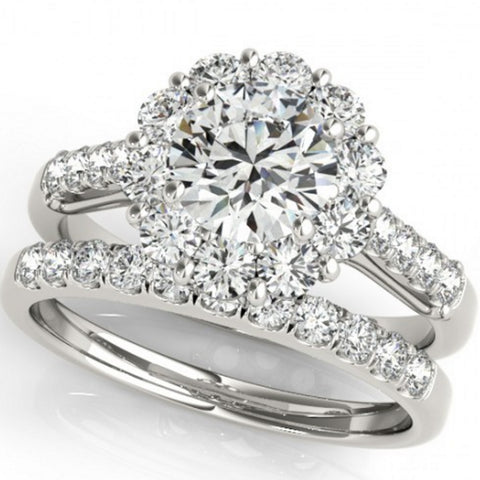 Certified 3ct Halo Diamond Engagement Wedding Ring Set 14k Gold Lab Grown