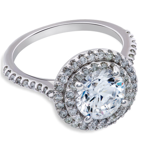2 1/8Ct TW Round Halo Diamond Engagement Ring Lab Grown 14k White Gold
