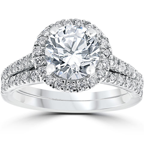 VS/SI1 2 3/4Ct Halo Diamond Engagement Wedding Ring Set 14k White Gold Lab Grown