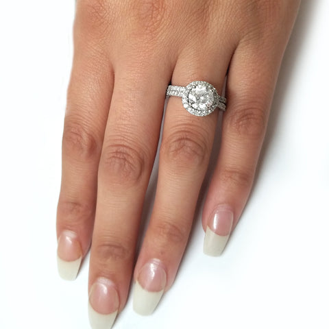 VS/SI1 2 3/4Ct Halo Diamond Engagement Wedding Ring Set 14k White Gold Lab Grown