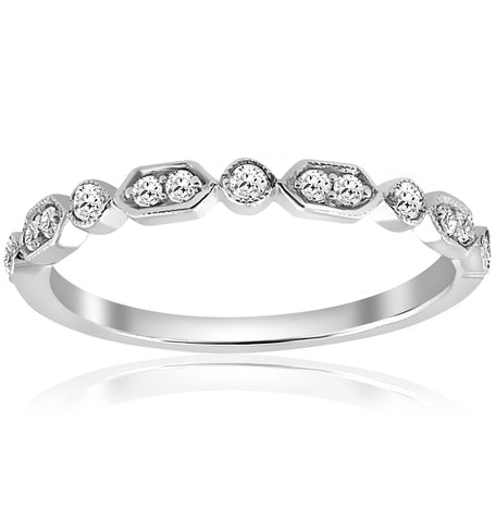 1/8 cttw Diamond Wedding Ring Womens Stackable Anniversary Band 14k White Gold