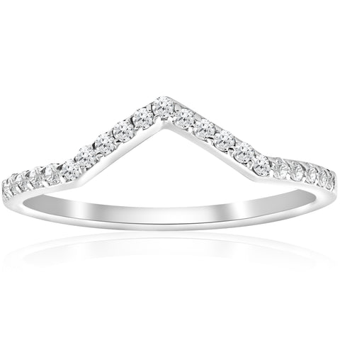 1/4ct Diamond Curved V Shape Wedding Ring Womens Stackable Wedding Band 10k Gold