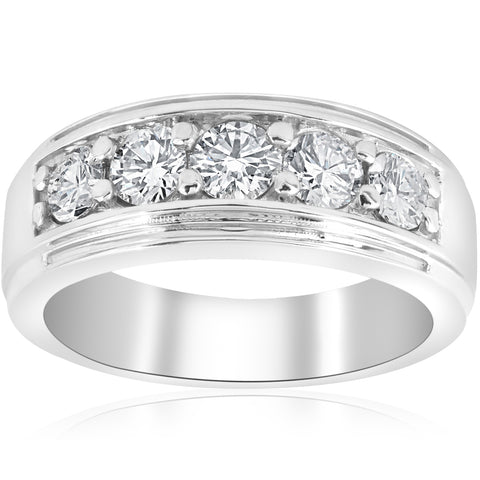 1 ct Mens Diamond Ring Five Stone Wedding Polished Band Jewelry White Gold