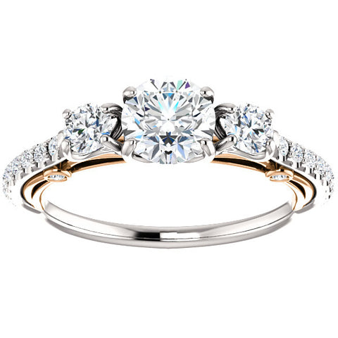 1 1/2ct Three Stone Diamond 1ct Center Engagement Ring Rose Gold Lab Grown