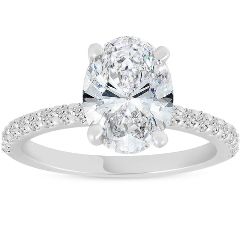 Certified 3 3/8Ct Oval Diamond Engagement Ring Hidden Halo Lab Grown 14k Gold