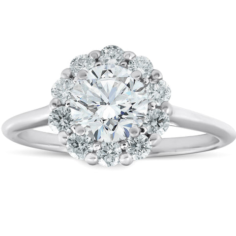 G/SI 1.50Ct Halo 100% Diamond Engagement Ring Plain Band White Gold Lab Grown