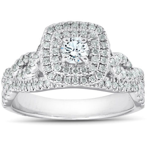 3/4 Ct Diamond Cushion Halo Engagement Ring 14k White Gold