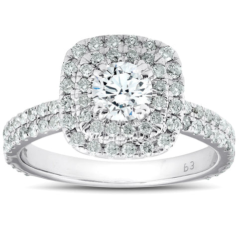 1 1/3 Ct Cushion Halo Diamond Pave Engagement Ring 14k White Gold