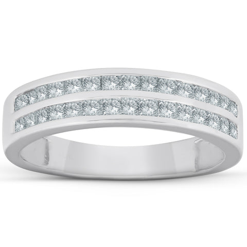 3/4 Ct Diamond Princess Cut Double Channel Wedding Ring 10k White Gold