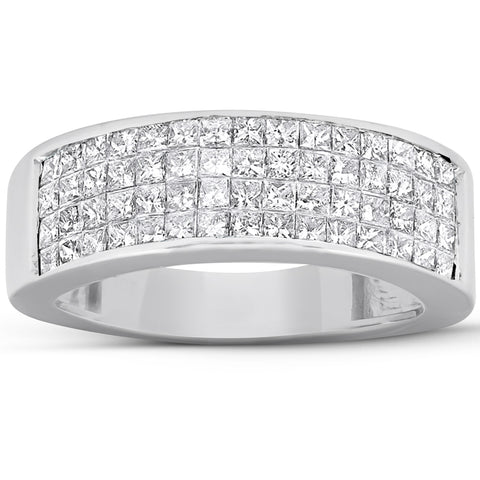 2 Ct Diamond Princess Cut Mens Bling Wedding Anniversary Ring 10k White Gold