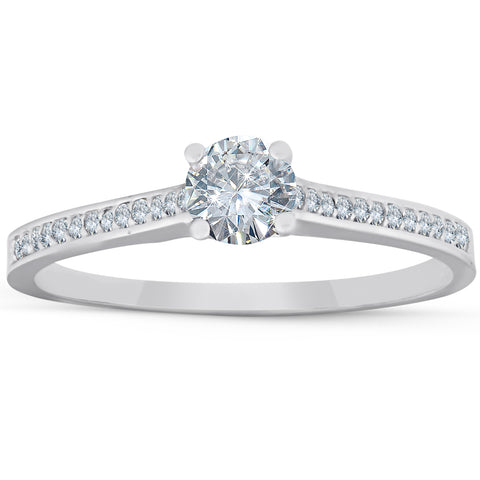 1/2 Ct Diamond Engagement Ring With Side Stones 14k White Gold