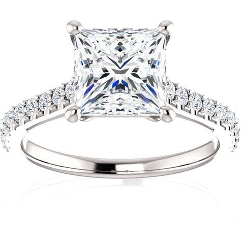 2 3/4 Ct Princess Cut Diamond Engagement Ring 14k White Gold Lab Grown