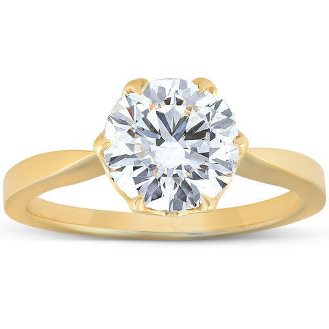 2 Ct Diamond Solitaire Engagement Ring 14k Yellow Gold Lab Grown