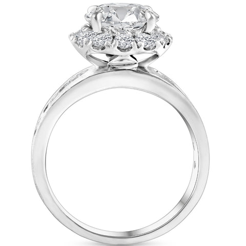 Certified 5Ct Lab Grown Diamond Halo Engagement Ring 14k White Gold (GH/VS2-SI1)