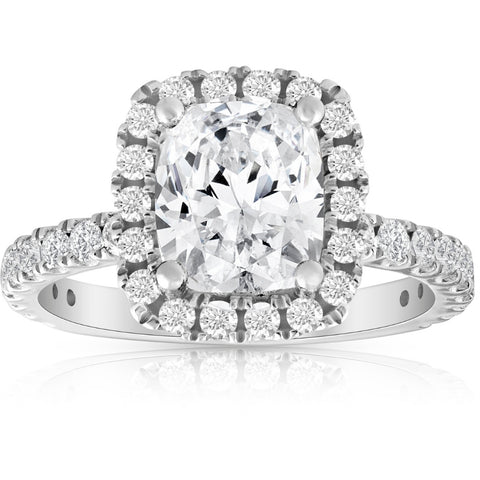Certified 2 1/2Ct Cushion Halo Diamond GH/VS Engagement Ring 14k Gold Lab Grown