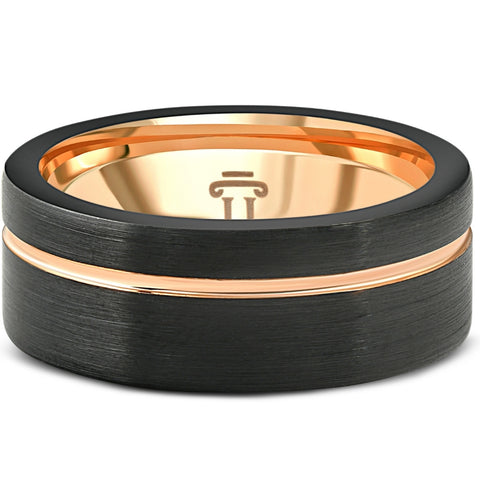 Men's Brushed Black Tungsten Rose Gold Plated Two Tone 8mm Ring Wedding Band