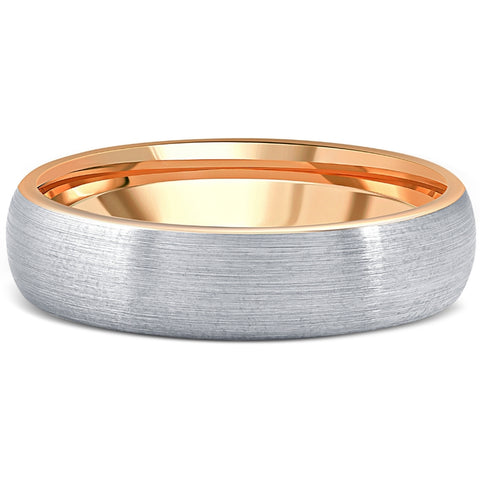 Men's Brushed Tungsten & Rose Gold Plated Two Tone 6mm Ring Wedding Band