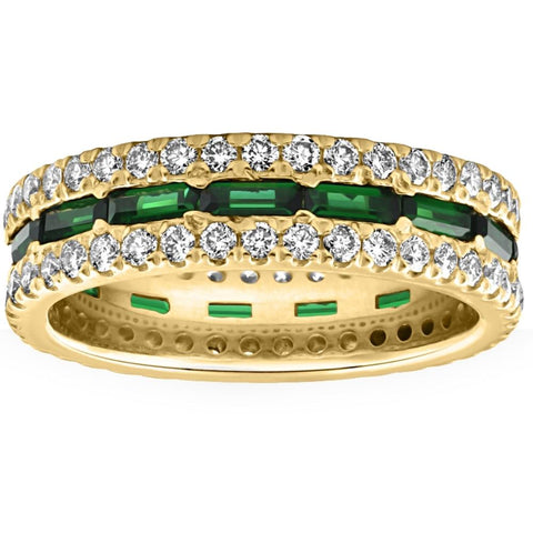 2 1/2 Ct Diamond & Emerald Eternity Ring in Yellow Gold Lab Grown