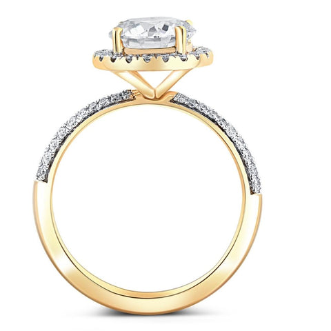Certified 2.58Ct F/SI2 Diamond Engagement Ring Halo Yellow Gold Lab Grown