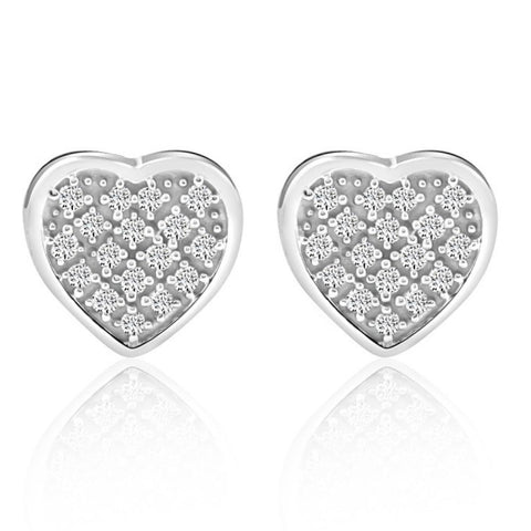 Pave Diamond Heart Studs Screw Back Earrings in White or Yellow Gold 10k