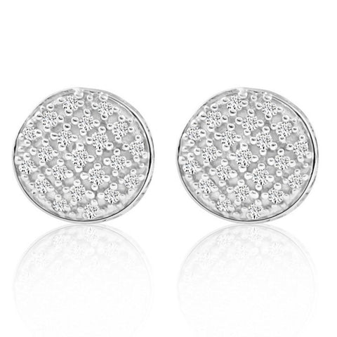 Pave Diamond Round Studs Screw Back Earrings White or Yellow Gold 7mm Wide