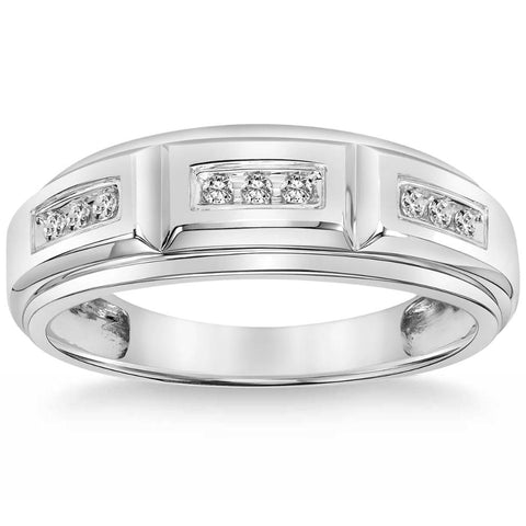 1/4Ct TW Round Diamond Men's Nine Stone Wedding Ring High Polished Band 10k Gold