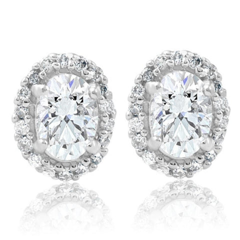 1/2Ct TW Oval Shape Halo Diamond Studs 10k White or Yellow Gold Earrings