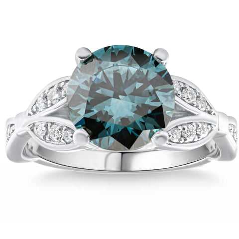 VS 3 1/4Ct TW Blue & White Vintage Diamond Engagement Ring Lab Grown White Gold