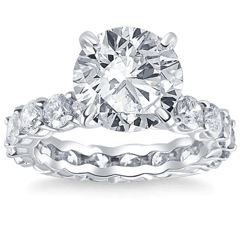 7Ct Diamond (4ct center) Eternity Engagement Ring Lab Grown 14k White Gold
