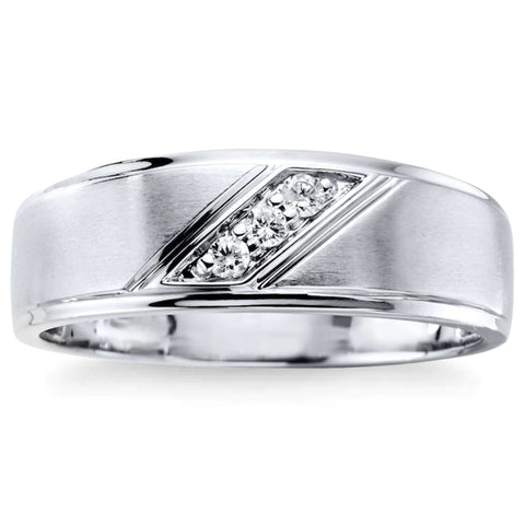 1/16Ct TW Three Stone Men's Brushed Diamond Lab Grown Wedding Ring in 14k Gold