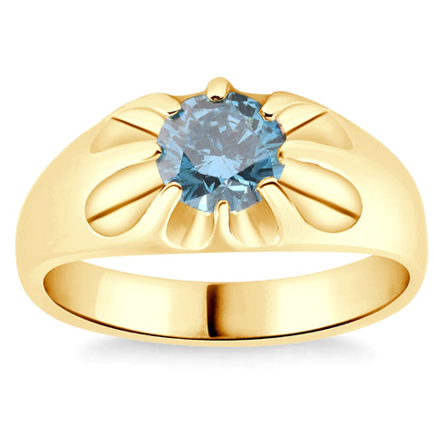 2Ct Blue Diamond Men's Belcher Solitaire Ring Gold High Polished