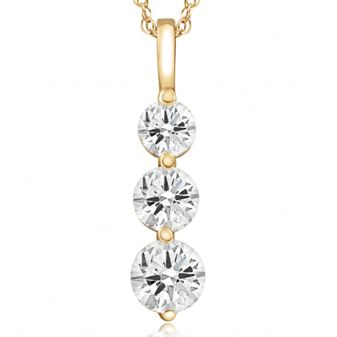 2Ct Three Stone Diamond Pendant 14k Yellow Gold 18" Necklace Lab Grown 1" Tall