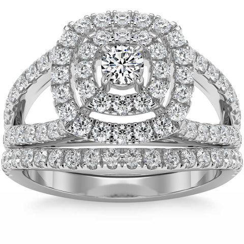 1 3/4Ct Natural Diamond Cushion Halo Engagement Wedding Ring Set in 10k Gold