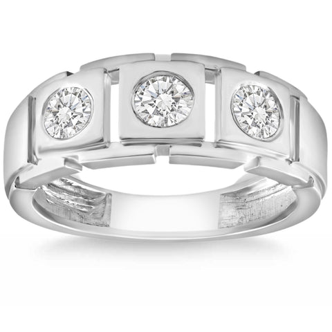 1 Ct Natural Three Stone Diamond Men's Wedding Ring White, Yellow, or Rose Gold