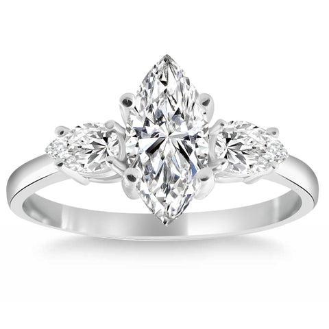 1 1/3Ct Marquise & Pear Shape Diamond 3 Stone Engagement Ring 14k Gold Lab Grown