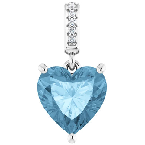 9mm Blue Topaz Women's Heart Pendant in 14k Gold Necklace 6mm Tall
