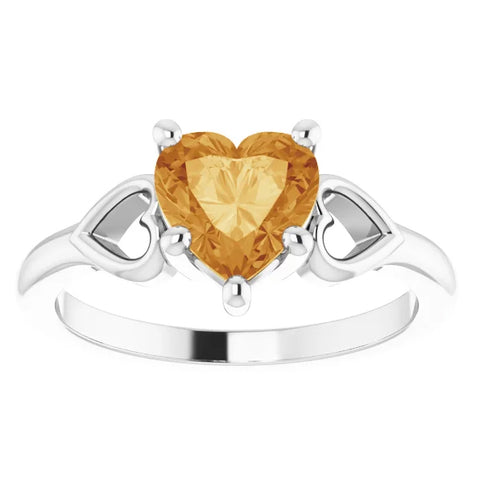 7mm Citrine Women's Heart Ring in 14k Gold 5.5mm Tall