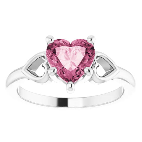 7mm  Pink Topaz Women's Heart Ring in 14k Gold 5.5mm Tall