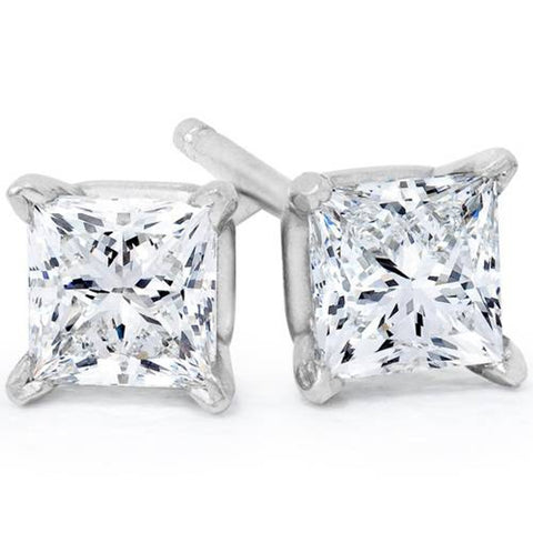 H/VS 1 - 4 Ct TW Princess Cut Diamond Studs in 14k Gold Earrings Lab Grown