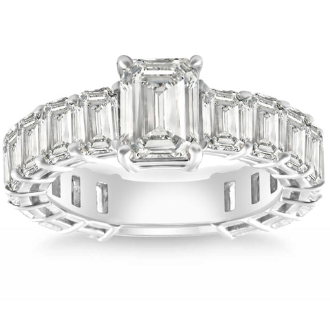VS 7 1/2Ct Emerald Cut Diamond Engagement Ring 3/4 Eternity 14k Gold Lab Grown