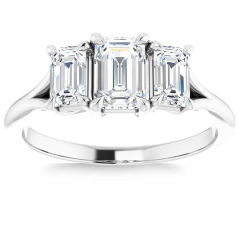 G/VS 2.10Ct Emerald Cut Three Stone Diamond Engagement Ring 14k Gold Lab Grown