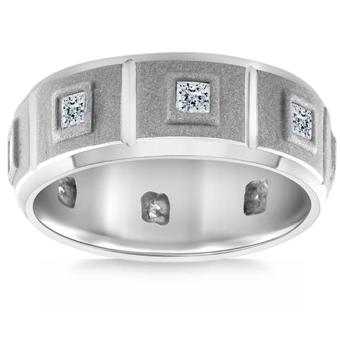 VS 3/4Ct Men's Princess Cut Diamond Brushed Wedding Ring 14k Gold Lab Grown 7MM