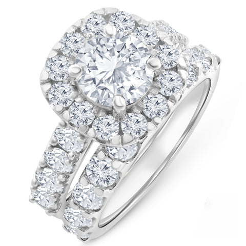 5 5/8Ct Cushion Halo Diamond Engagement Wedding Ring Set in 14k Gold Lab Grown