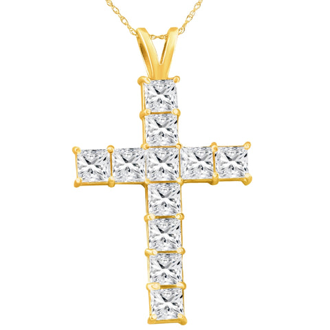 F/VS 5.80Ct Diamond Cross Pendant 14k Gold Necklace Lab Grown 1 1/2" Tall