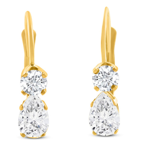 1Ct TW Pear Shape Diamond Leverback Hoops Women's Earrings 14k Gold 1/2" Tall