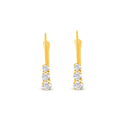 1/4Ct TW Three Stone Diamond Leverback Hoops Women's Earrings 14k Gold 1/2" Tall