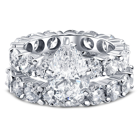 Certified 13Ct F/SI1 Pear Diamond Eternity Wedding Ring Set 14k Gold Lab Grown